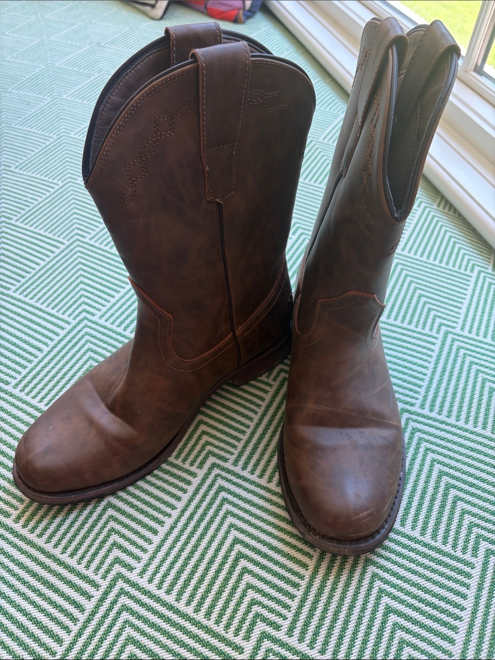 Classic Men's Brown Leatherette Western Pull-On Boots - Rugged Comfort